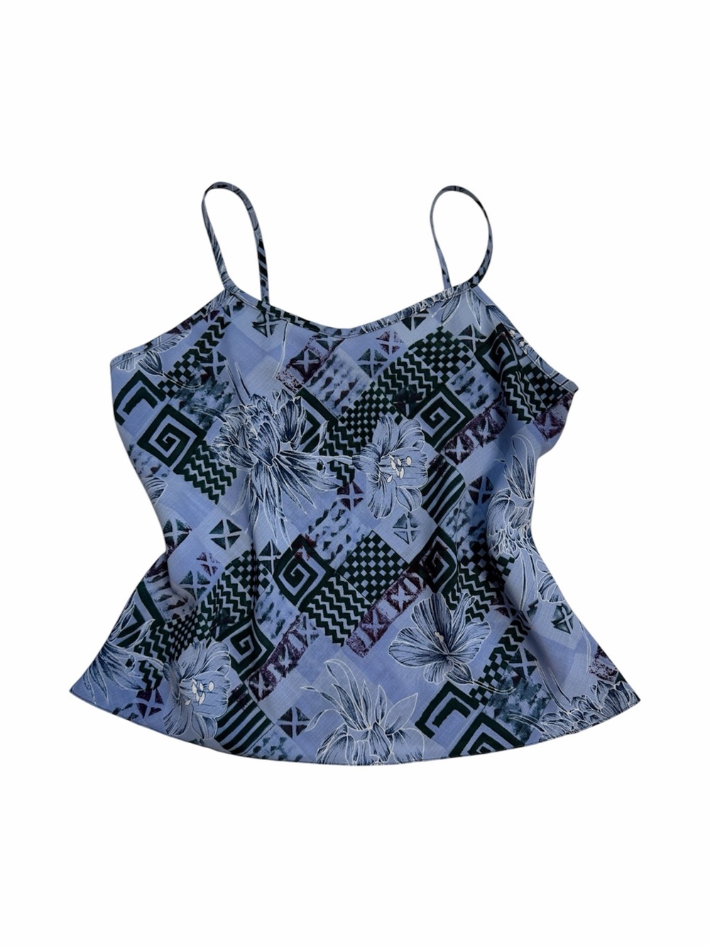 Vintage Blue and Black Floral Geometric Tank Top